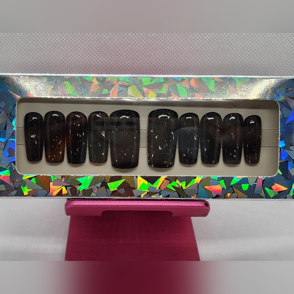 Black Silver Flake Press On Nails